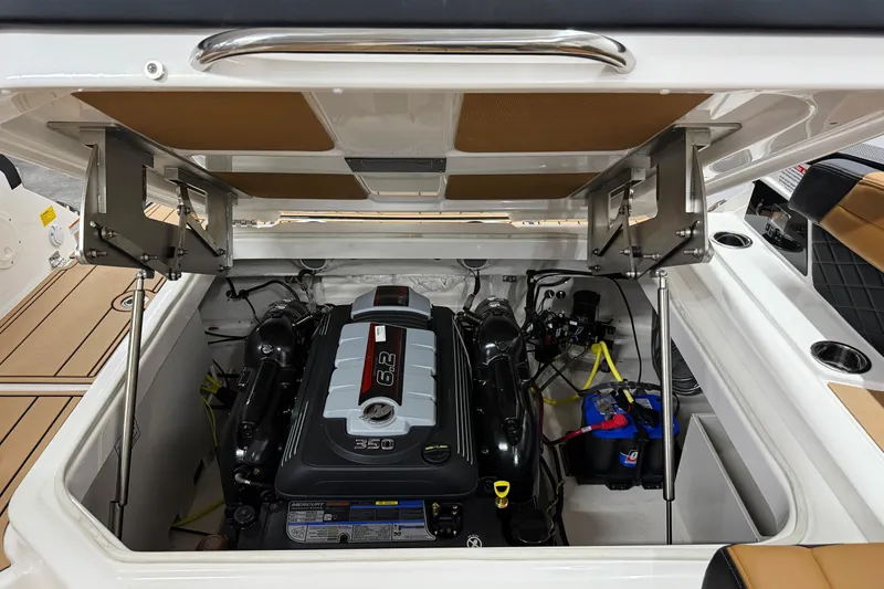 Slide: The Image of 2026 Chaparral SSX 6 boat engine compartment with 6.2L Mercury engine. - 35