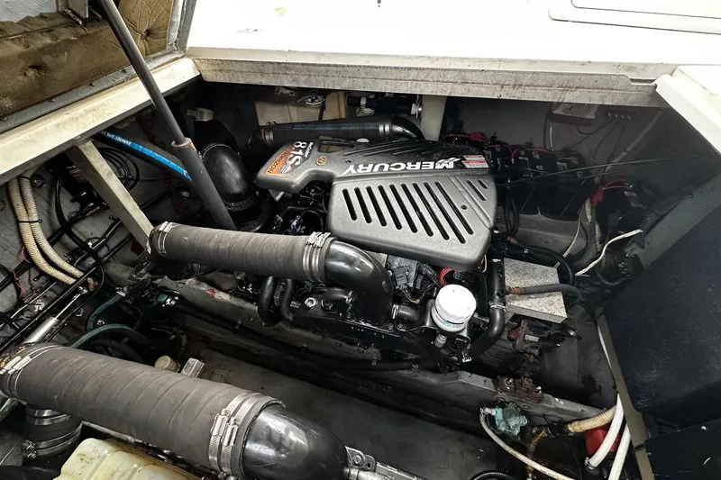 Slide: The Image of Engine compartment of a 2001 Sea Ray 380 Sundancer with MerCruiser engine. - 42