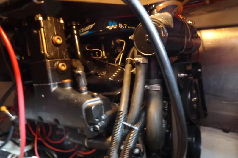 Slide: The Image of Engine compartment of 2001 Bayliner 3488 Command Bridge Motoryacht with Mercury 5.7L engine. - 22