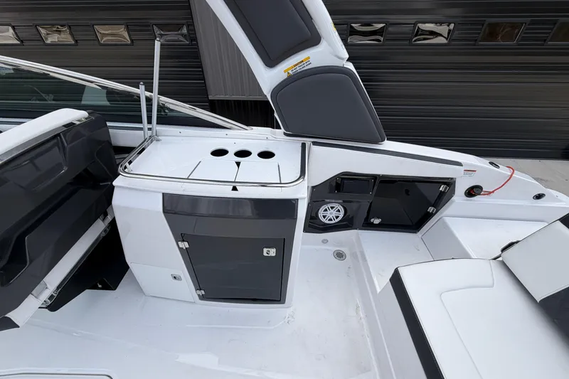 Slide: The Image of 2025 Monterey 278SS Super Sport boat interior with sleek seating and modern design. - 12