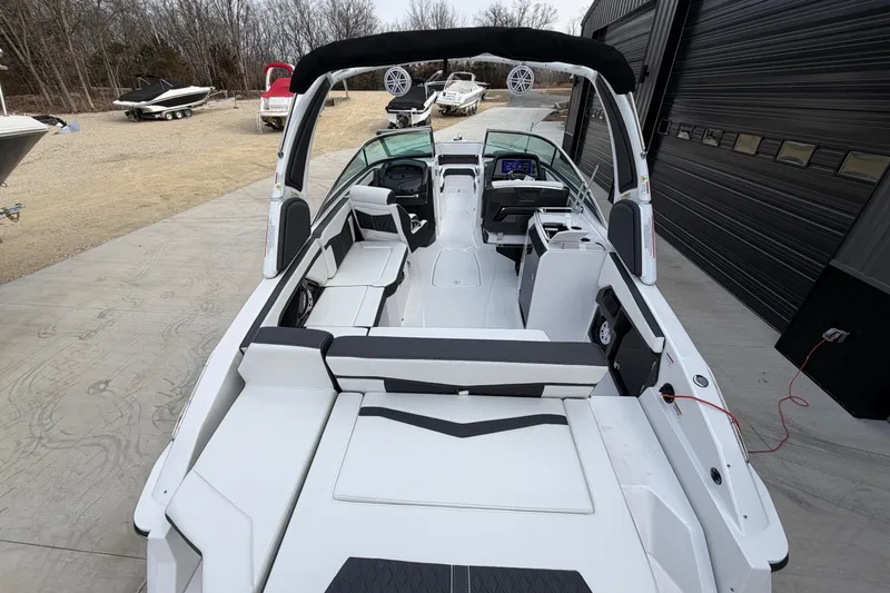 Slide: The Image of 2025 Monterey 278SS Super Sport boat interior with sleek seating and modern design. - 6