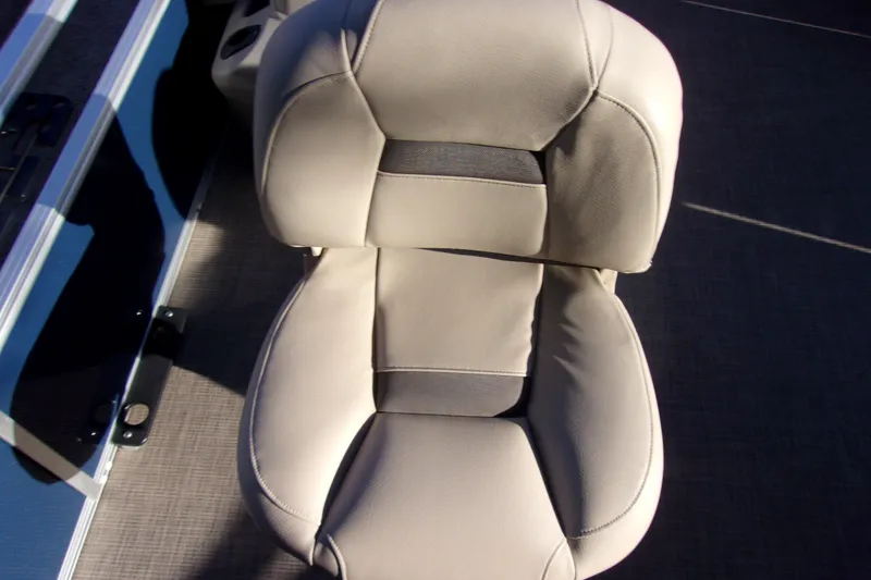 Slide: The Image of 2023 Sun Tracker Bass Buggy 18 DLX boat seat, beige upholstery, top view. - 14