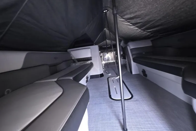 Slide: The Image of Interior view of 2026 Veranda Vista Sport 22RC Tri-Toon, showcasing seating and flooring. - 14