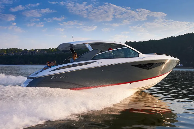 Slide: The Image of Manufacturer Provided Image: 2020 Cobalt A36 boat cruising on a lake with passengers. - 4
