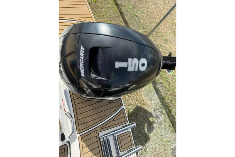 Slide: The Image of 2021 Sea Ray 19 SPX OB with Mercury outboard motor, viewed from above. - 19