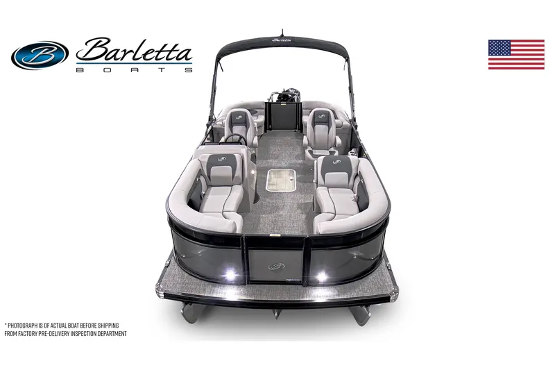 Slide: The Image of 2026 Barletta ARIA 22QC pontoon boat with spacious seating and sleek design. - 2