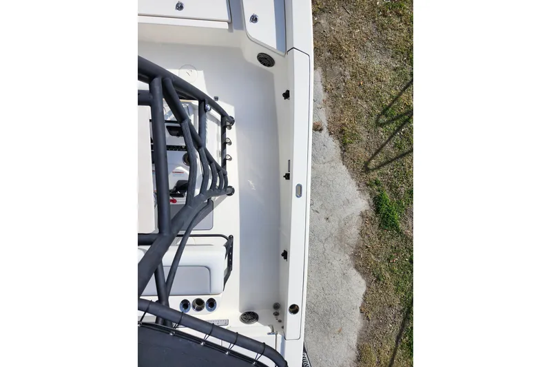 Slide: The Image of Top view of 2022 Pathfinder 2400 TRS boat, showcasing deck and railing details. - 34