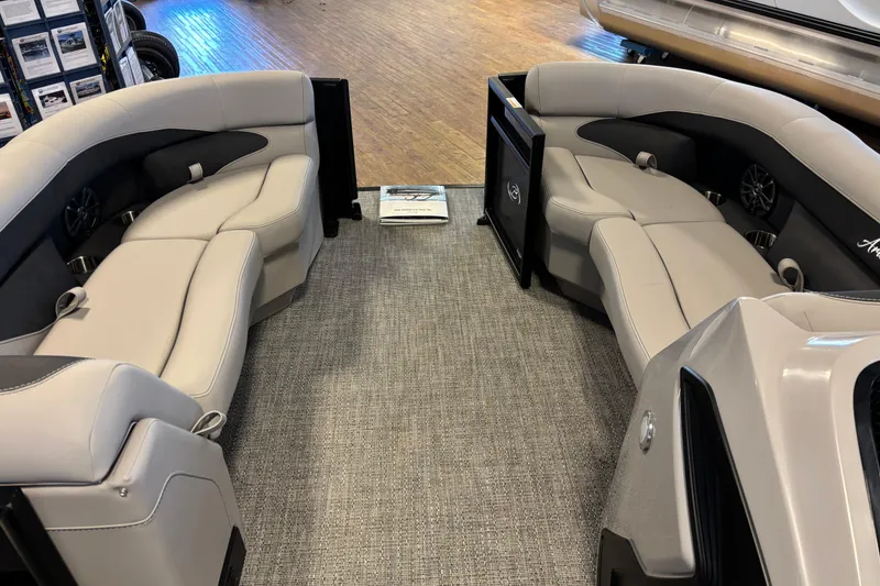 Slide: The Image of Interior of 2026 Barletta ARIA 22UC pontoon boat with luxurious seating. - 11