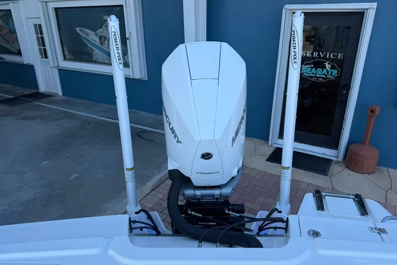 Slide: The Image of 2026 Crevalle 24 HCO boat with Mercury Verado engine and Power-Pole anchors. - 4