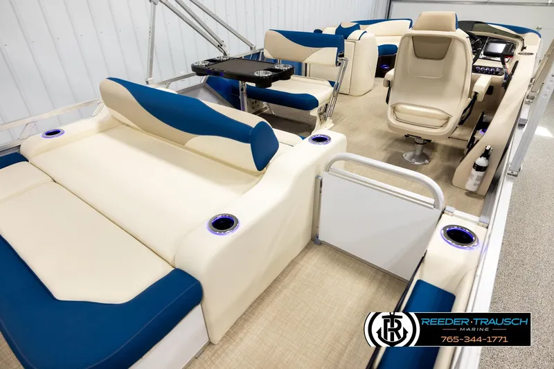 Slide: The Image of Luxurious 2026 Avalon LSZ ENT pontoon boat interior with plush seating and modern amenities. - 12