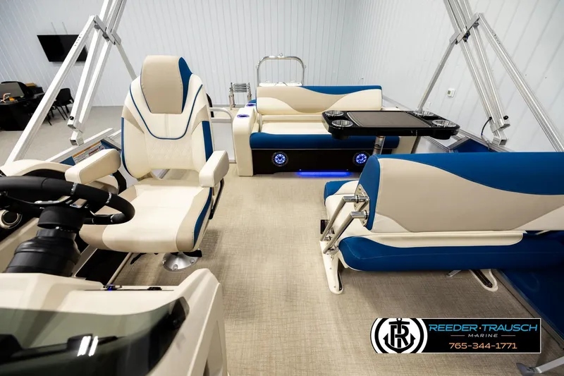 Slide: The Image of 2026 Avalon LSZ ENT boat interior with luxurious seating and modern design. - 14