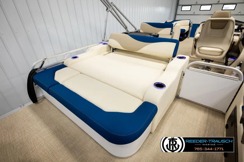 Slide: The Image of 2026 Avalon LSZ ENT boat interior with luxurious seating and modern design. - 29