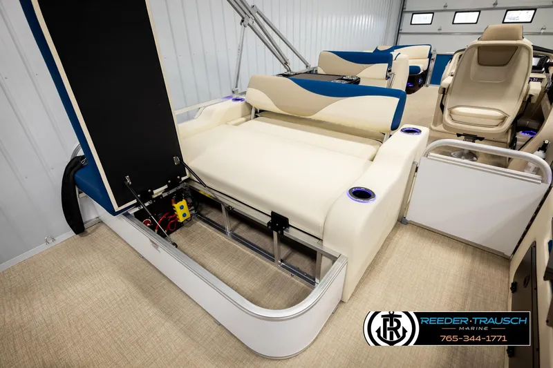 Slide: The Image of 2026 Avalon LSZ ENT boat interior with luxurious seating and modern design features. - 30