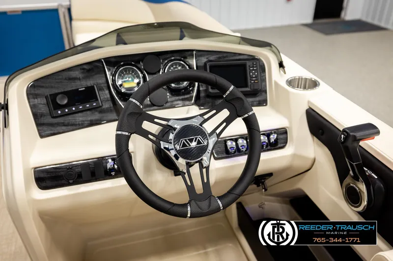 Slide: The Image of Steering console of 2026 Avalon LSZ ENT boat with modern controls and dashboard. - 35