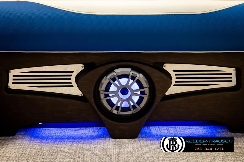 Slide: The Image of 2026 Avalon LSZ ENT boat interior with illuminated speaker and modern design elements. - 47