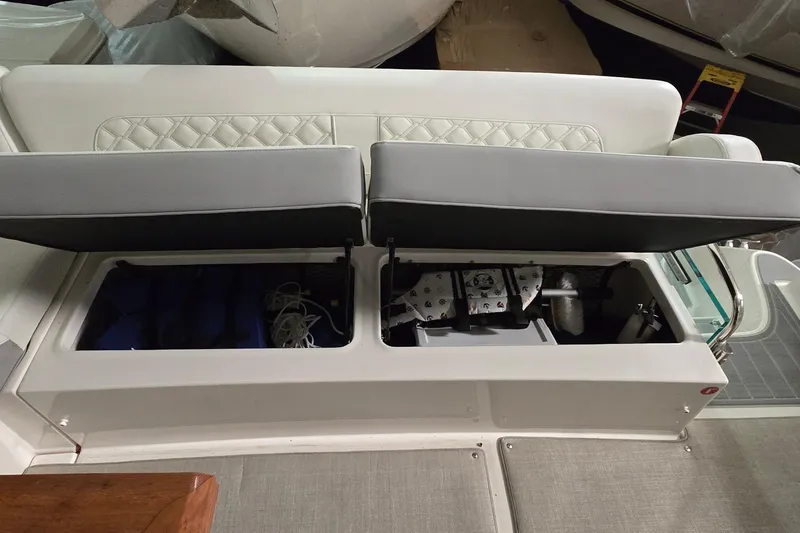 Slide: The Image of 2024 Regal 42 Fly yacht interior, featuring sleek seating and modern design elements. - 20