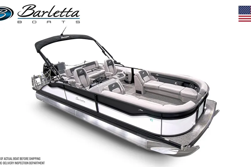 Slide: The Image of 2026 Barletta Aria 24UC pontoon boat with sleek design and spacious seating. - 3