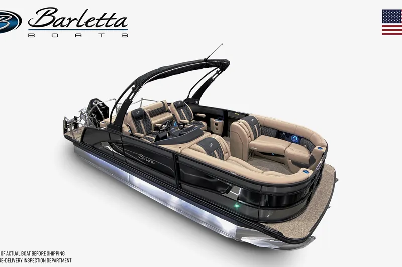 Slide: The Image of 2026 Barletta Lusso 23UCA luxury pontoon boat with elegant seating and sleek design. - 2