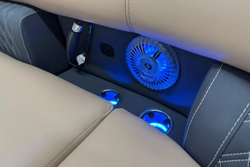 Slide: The Image of Luxurious Barletta Lusso 23UCA 2026 interior with blue LED cup holders and stylish stitching. - 30