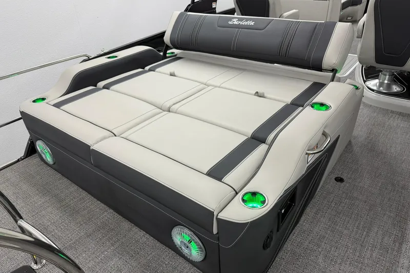 Slide: The Image of 2026 Barletta CORSA 25UC boat interior with luxurious seating and illuminated cup holders. - 15