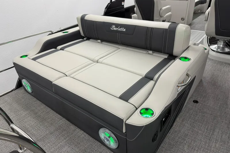 Slide: The Image of 2026 Barletta CORSA 25UC boat interior with luxurious seating and illuminated cup holders. - 16