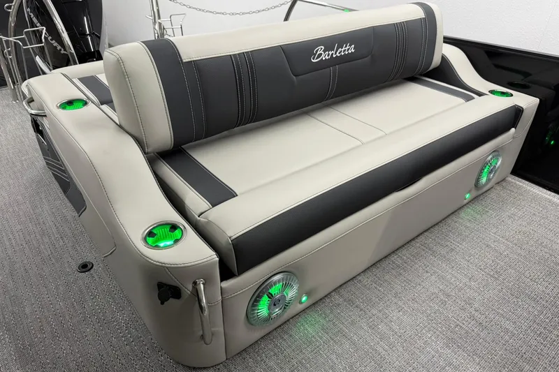 Slide: The Image of Luxurious Barletta CORSA 25UC 2026 boat seating with integrated speakers and ambient lighting. - 23