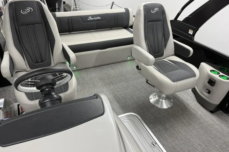 Slide: The Image of Interior of 2026 Barletta CORSA 25UC boat with luxurious seating and modern design. - 25