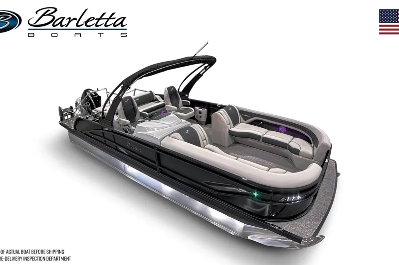 Slide: The Image of 2026 Barletta CORSA 25UC luxury pontoon boat with sleek design and spacious seating. - 3