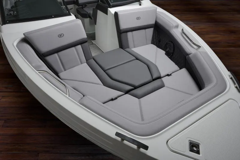 Slide: The Image of Manufacturer Provided Image: 2022 Cobalt R4 boat interior with luxurious gray seating. - 14