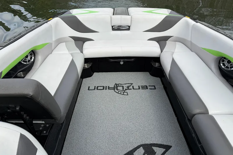 Slide: The Image of Interior of 2015 Centurion Enzo FS44 boat with stylish seating and logo carpet. - 26
