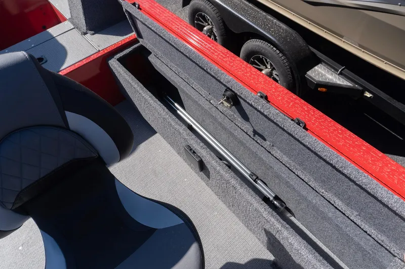 Slide: The Image of 2026 G3 Angler V21 F boat interior with storage compartment and seating. - 11