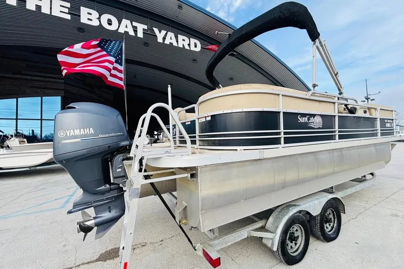 Slide: The Image of 2014 SunCatcher V322 RC pontoon boat with Yamaha motor at The Boat Yard. - 2