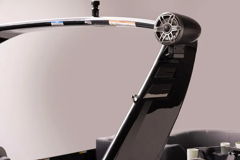 Slide: The Image of Manufacturer Provided Image: 2026 SunCatcher Diamond Elite 326 SL boat with sleek speaker system and modern design. - 2