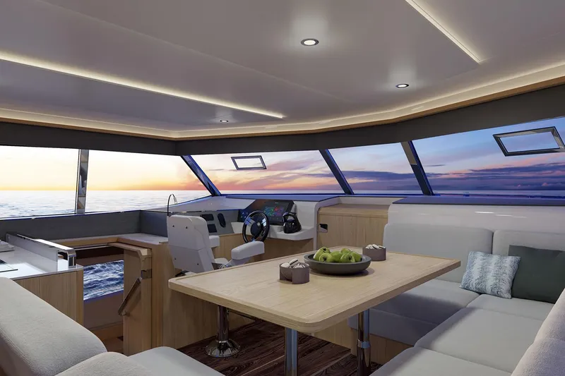 Slide: The Image of Manufacturer Provided Image: Luxurious interior of 2026 Aquila 42 Yacht with ocean view at sunset. - 10