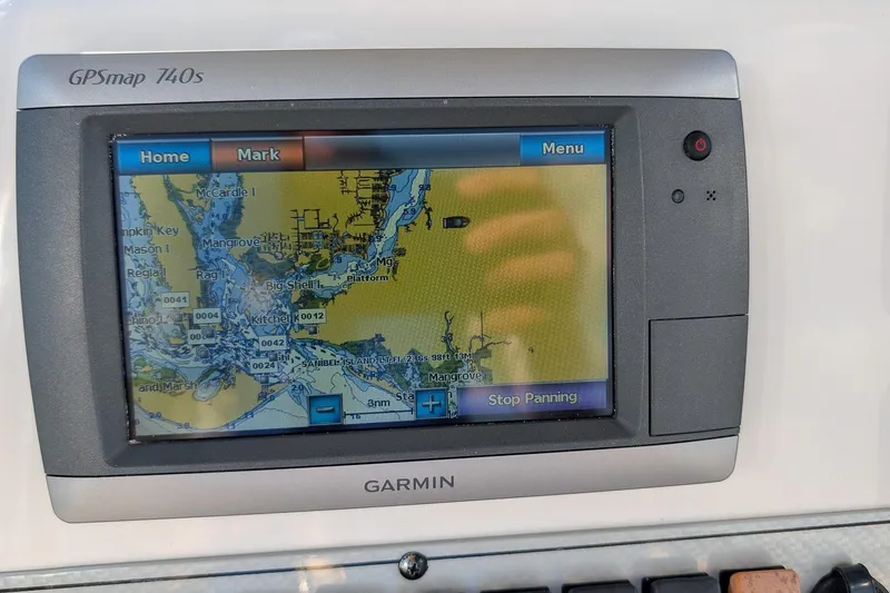 Slide: The Image of Garmin GPSmap 740s displaying nautical chart on 2014 Key West 246 Bay Reef boat. - 15