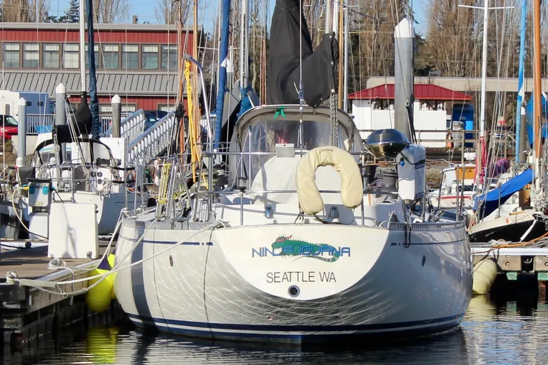 Slide: The Image of 1973 Nautor Swan 44 sailboat docked in Seattle marina. - 4