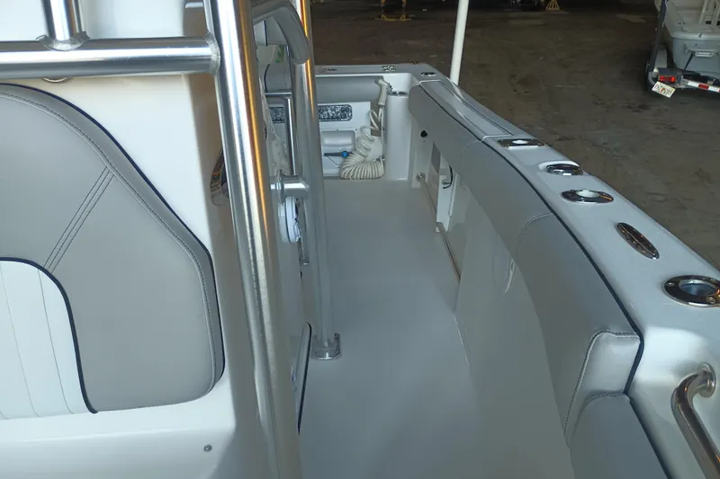 Slide: The Image of 2017 Seapro 219 boat interior with sleek seating and stainless steel fixtures. - 15