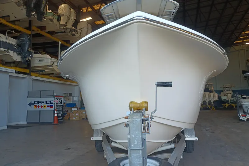 Slide: The Image of 2017 Seapro 219 boat in storage facility, front view with trailer. - 2