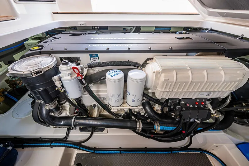 Slide: The Image of Engine compartment of 2024 Grand Banks 44 Eastbay yacht, showcasing advanced machinery. - 36