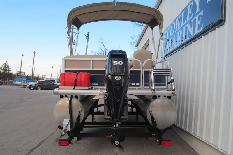 Slide: The Image of 2024 Sun Tracker Bass Buggy 16 XL Select pontoon boat with Mercury 50 engine. - 4