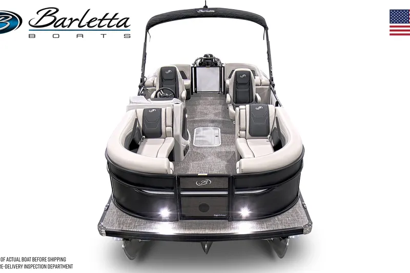 Slide: The Image of 2026 Barletta Cabrio 22QC pontoon boat with sleek design and spacious seating. - 2