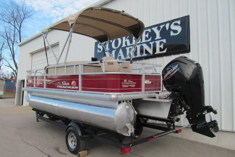 Slide: The Image of 2023 Sun Tracker Bass Buggy 18 DLX pontoon boat at Stokley's Marine. - 2