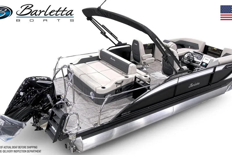 Slide: The Image of 2026 Barletta Cabrio 22UC pontoon boat with sleek design and modern features. - 2
