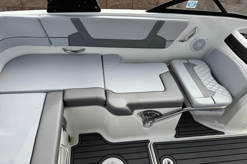 Slide: The Image of 2022 Bayliner VR5 Bowrider I/O interior seating with modern design and comfortable upholstery. - 22