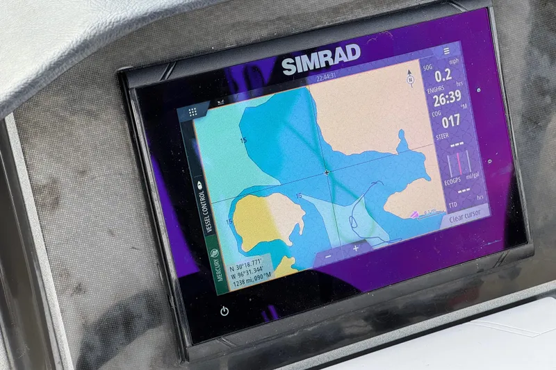 Slide: The Image of Simrad navigation display on 2022 Bayliner VR5 Bowrider I/O boat dashboard. - 30