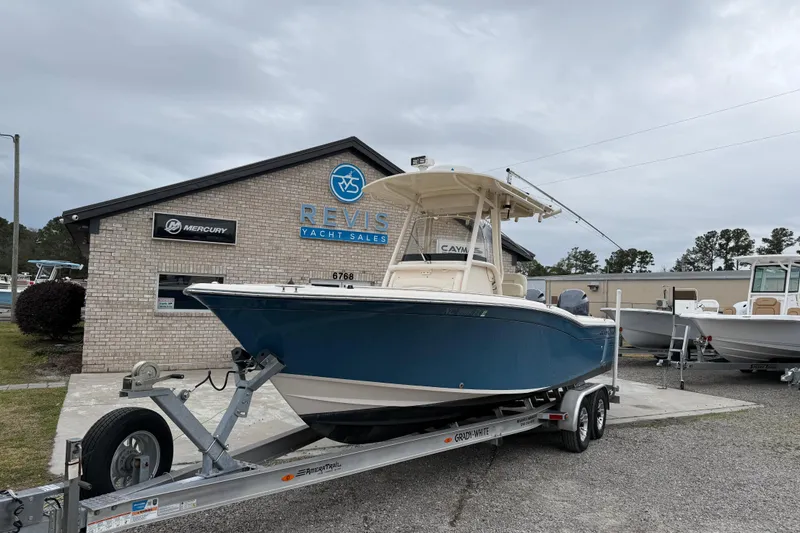 Slide: The Image of 2015 Grady-White Fisherman 257 boat on trailer at yacht sales dealership. - 2