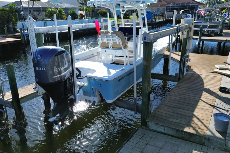 Slide: The Image of 2018 Sportsman Masters 247 Bay Boat docked with Yamaha 300 engine. - 11