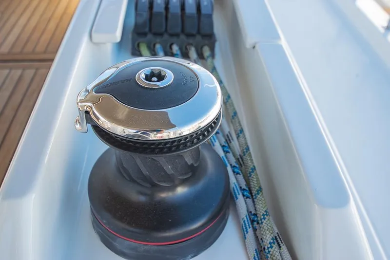 Slide: The Image of Winch and ropes on 2021 Bavaria C45 yacht deck. - 27