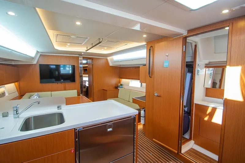 Slide: The Image of Luxurious interior of 2021 Bavaria C45 yacht with modern kitchen and seating area. - 38