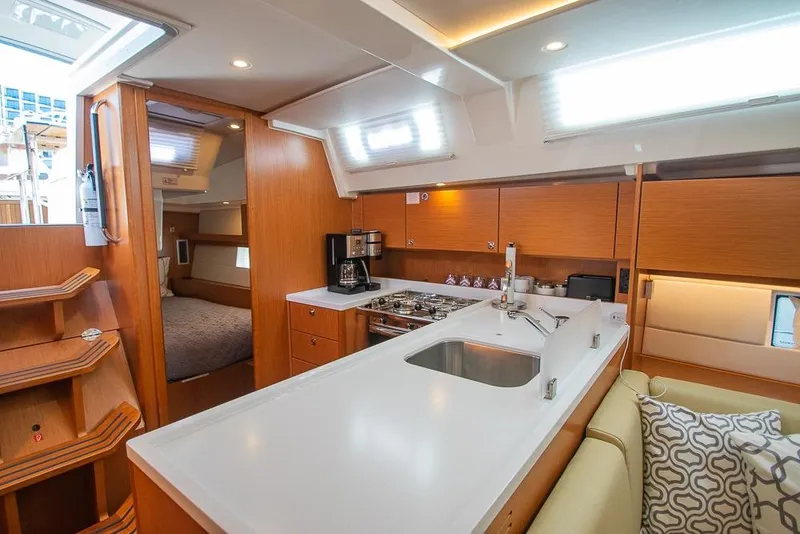 Slide: The Image of Luxurious interior of 2021 Bavaria C45 yacht with modern kitchen and cozy cabin. - 39